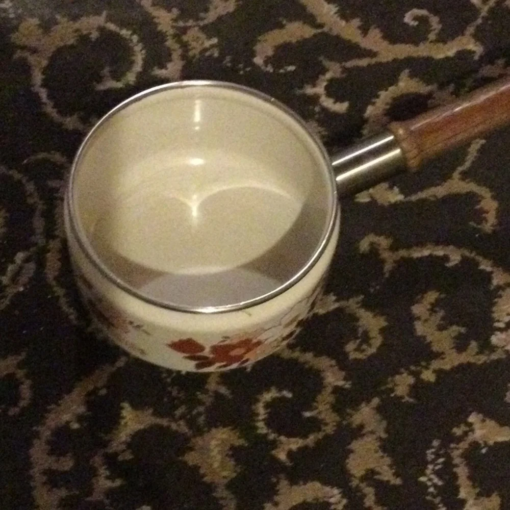 Vintage Kingsbury Cream and Brown Cookware Saucepan with Wooden Handle